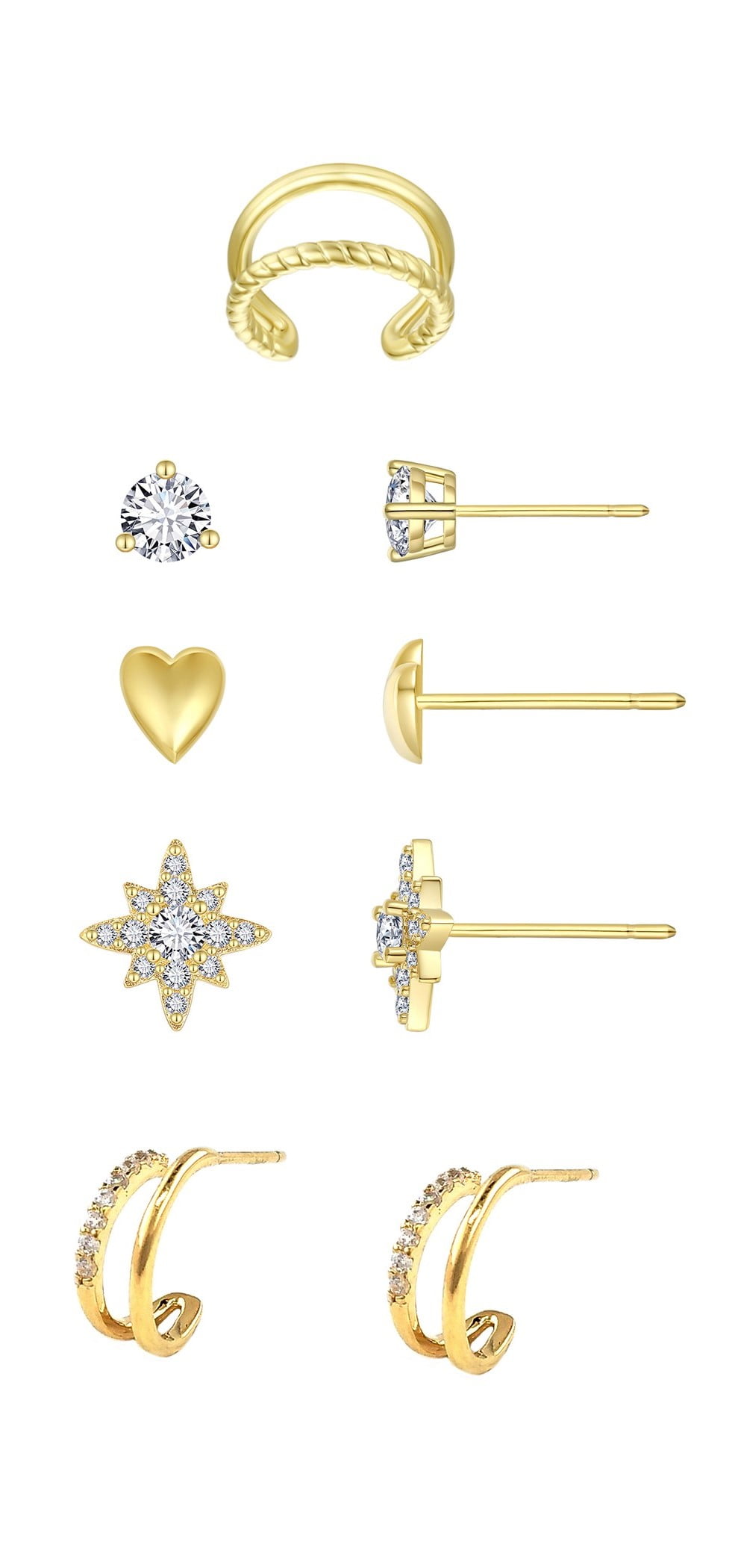 BELIEVE BY BRILLIANCE Women's Four Earring Set with Cuff in 14KT Gold Flash Plated Brass