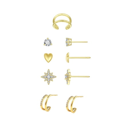 Believe by Brilliance Women's Four Earring Set with Cuff in 14KT Gold Flash Plated Brass