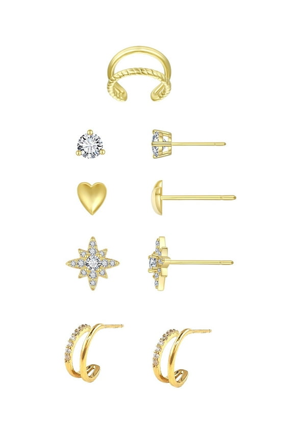Women's Four Earring Set with Cuff in 14KT Gold Flash Plated Brass