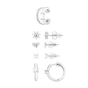 Believe by Brilliance Womens Four Pair Earring Set with Cuff in Fine Silver Plated Brass