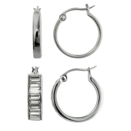 Believe by Brilliance Women's Hoop Duo with Cubic Zirconia in Fine Silver Plated Brass