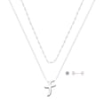 thumbnail image 1 of Believe by Brilliance Women's Initial F Slider Layered Necklace and Stud Set, 16+2"/18+2", 1 of 2