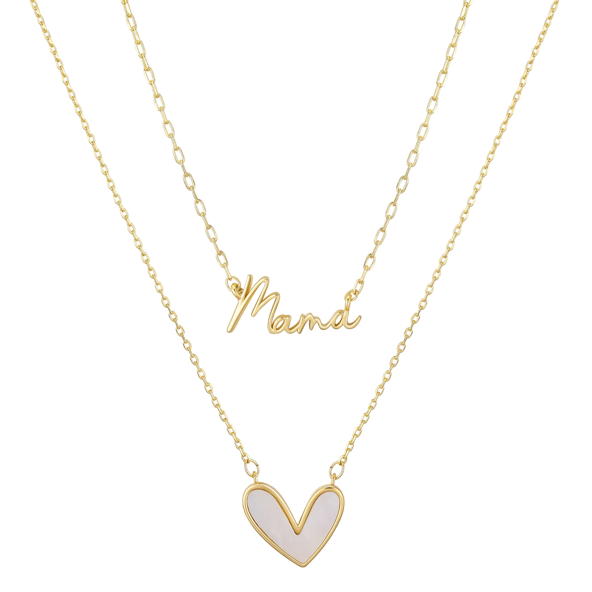 Believe by Brilliance Women's Mother of Pearl Heart 'Mama' Layered Necklace Set, 16+2/18+2