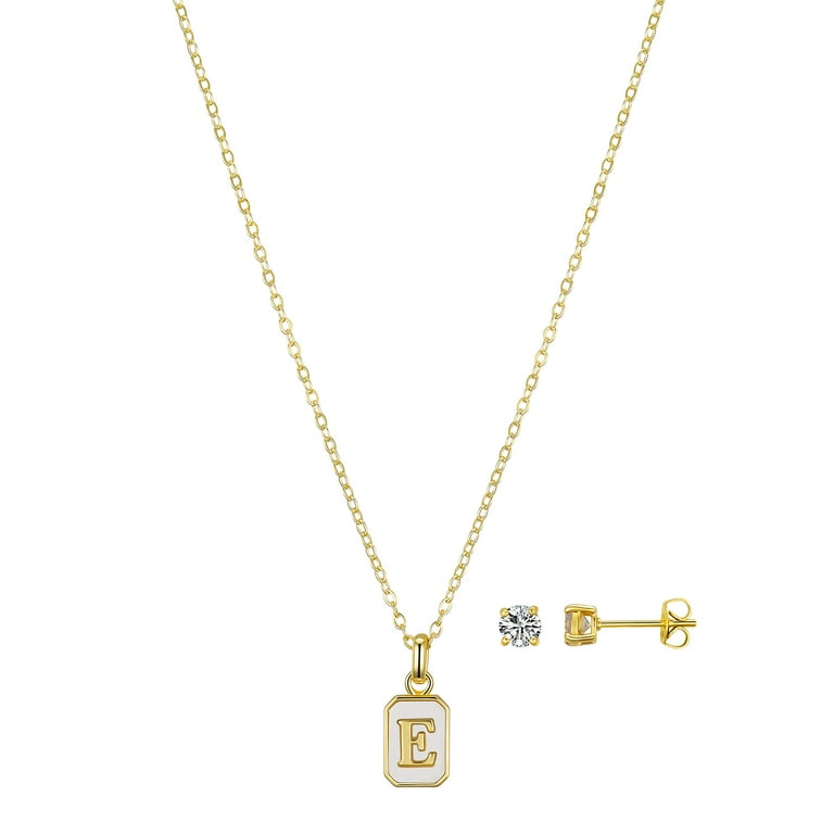Believe by Brilliance Women's Mother of Pearl Initial E Necklace