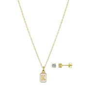 BELIEVE BY BRILLIANCE Women's Mother of Pearl Initial S Necklace and Stud Set, 16+2"