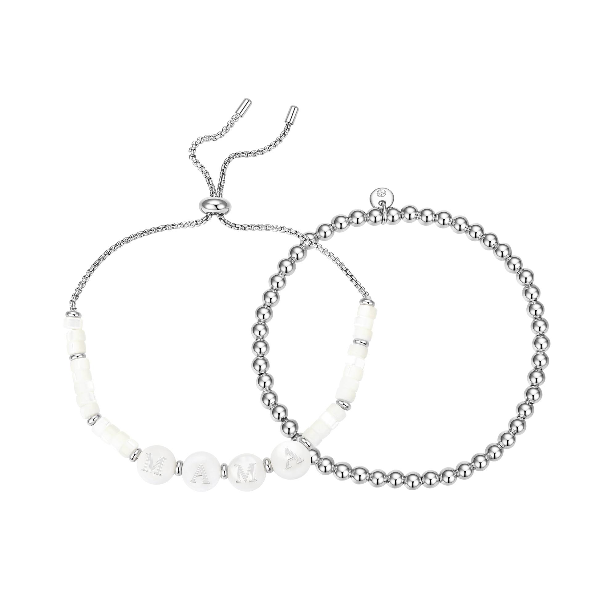 Believe by Brilliance Women's Mother of Pearl 'Mama' Bolo and Beaded Stretch Bracelet Set