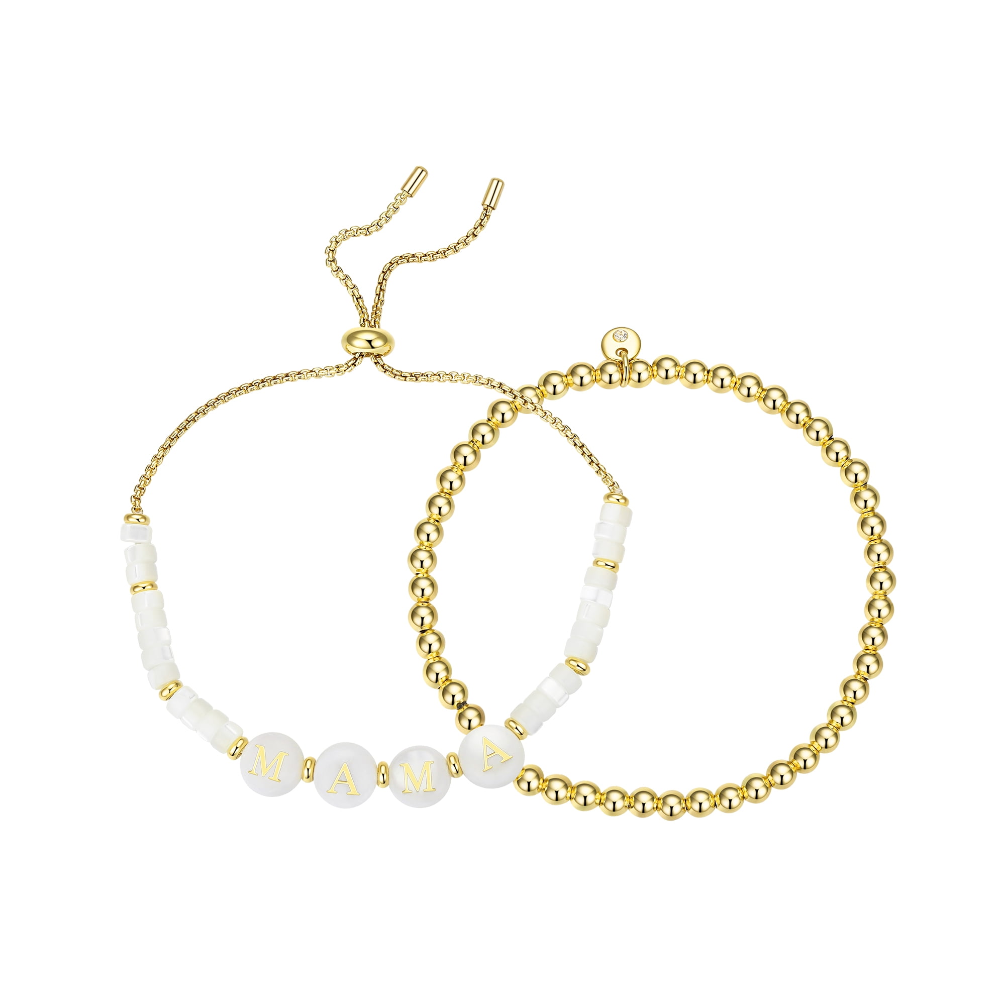 Believe by Brilliance Women's Mother of Pearl 'Mama' Bolo and Beaded Stretch Bracelet Set