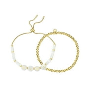 BELIEVE BY BRILLIANCE Women's Mother of Pearl 'Mama' Bolo and Beaded Stretch Bracelet Set