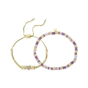 Believe by Brilliance Women's Multi Pink Beaded Stretch and 'Mom' Bolo Bracelet Set