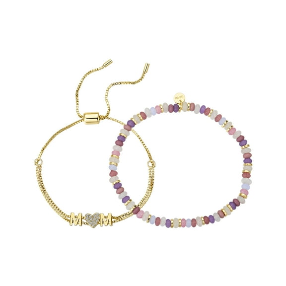 Believe by Brilliance Women's Multi Pink Beaded Stretch and 'Mom' Bolo Bracelet Set