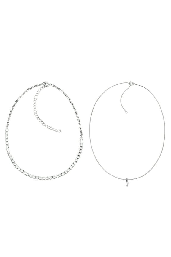 Women's Necklace set with Cubic Zirconia in Fine Silver Plated Brass