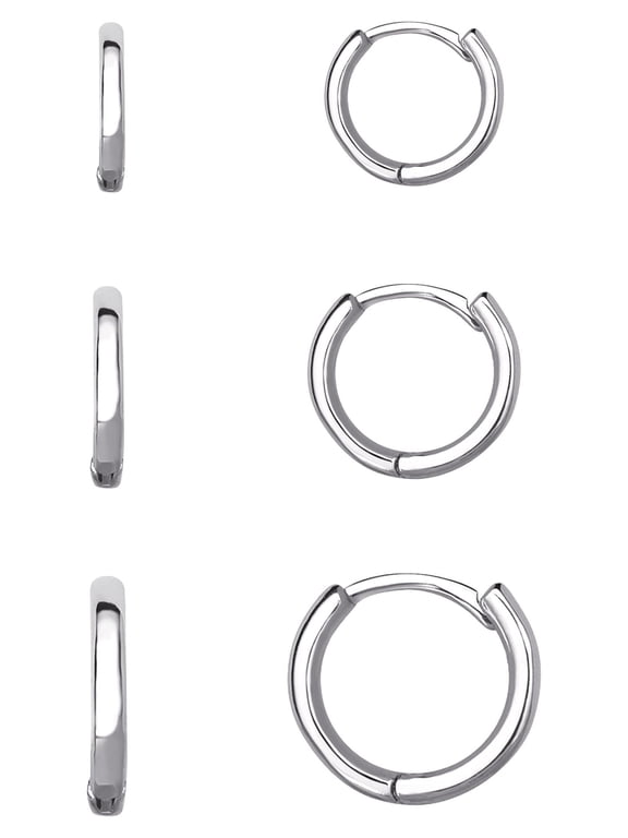 Women's Set of Three Fine Silver Plated Graduated Polished Hoop Set