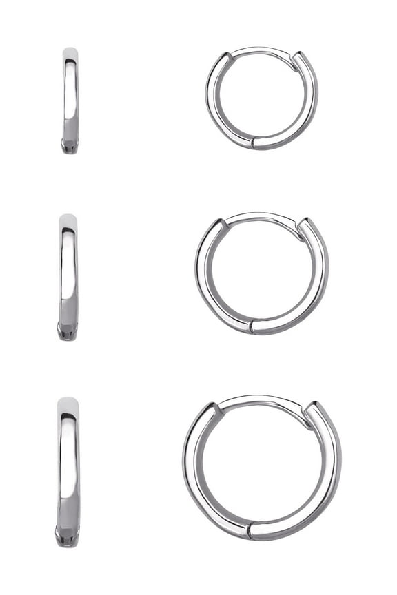 Women's Set of Three Fine Silver Plated Graduated Polished Hoop Set