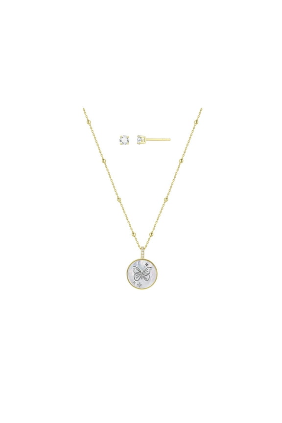 Women's Set with Mother of Pearl in 14KT Gold Flash Plated Brass