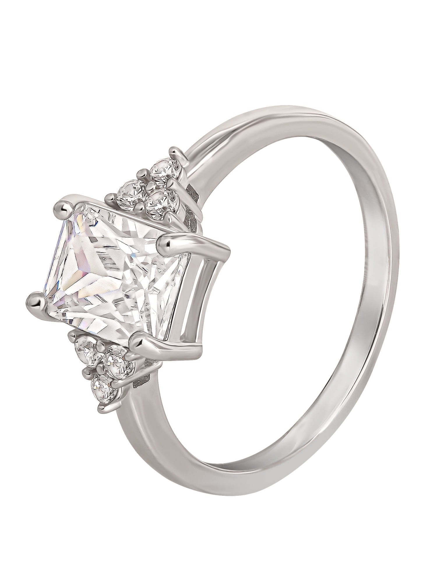 Believe by Brilliance - Women's Silver Emerald Cut Cubic Zirconia Ring, Size 7