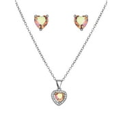 Believe by Brilliance Womens Silver Plated Crystal Heart Earring and Pendant Set, 18 + 2