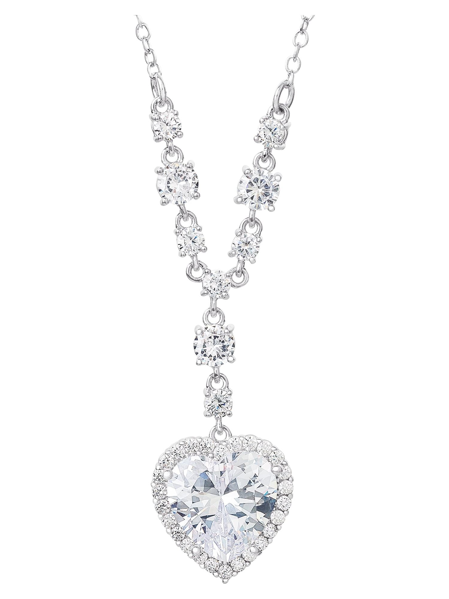 Believe by Brilliance- Women's Silver Plated Cubic Zirconia Heart Pendant Necklace, 18"