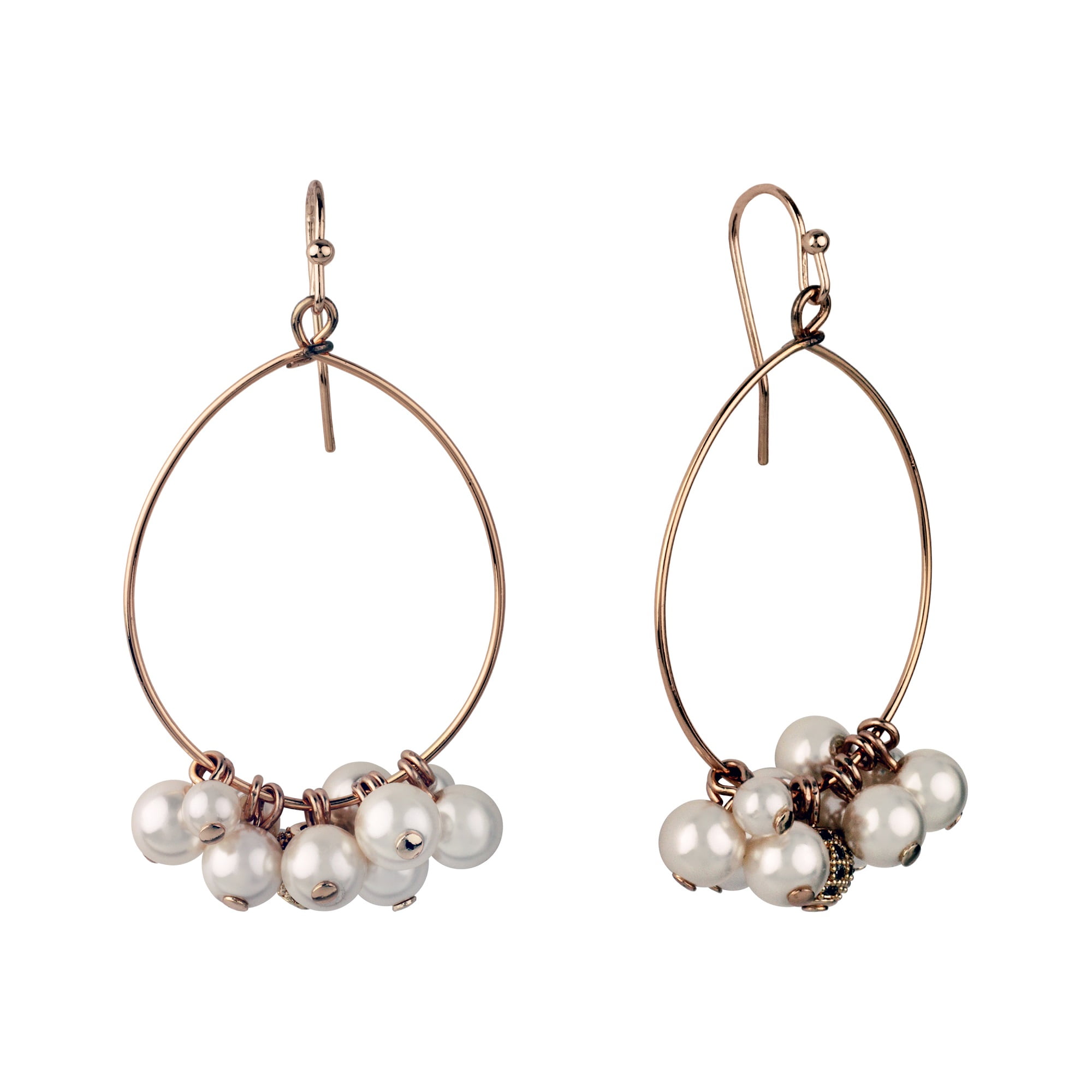 Believe by Brilliance Women's Simulated Pearl Hoop Earrings in 14KT Rose Gold Flash Plated