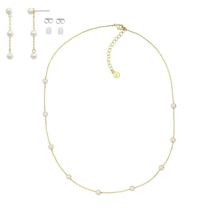 Believe by Brilliance Women's Simulated Pearl Set in 14KT Gold Flash Plated Brass