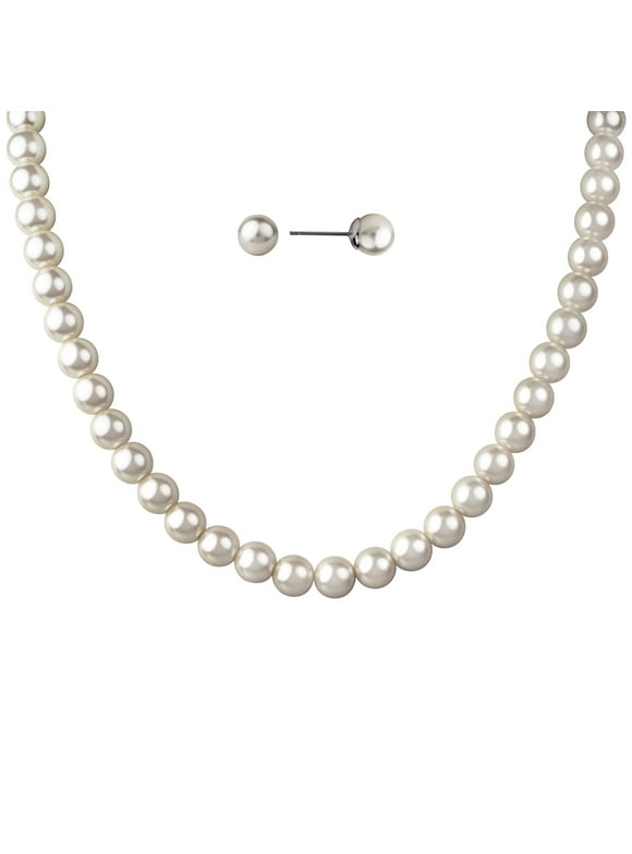 Women's Simulated Pearl Set in Fine Silver Plated Brass