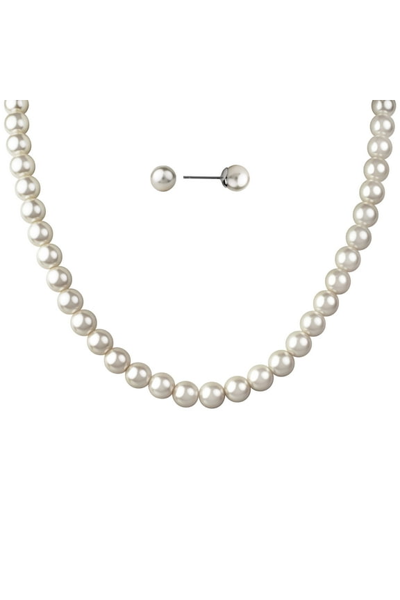 Women's Simulated Pearl Set in Fine Silver Plated Brass