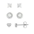 thumbnail image 1 of Believe by Brilliance Women's Sterling Silver Cubic Zirconia Earring Set, Heart, Square, and Halo, 3 Pair, 1 of 3