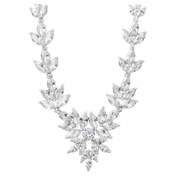 Believe by Brilliance Women's Sterling Silver and Cubic Zirconia Leaves Cluster Statement Necklace, 18"+ 2"