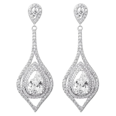 Believe by Brilliance Women's Sterling Silver Teardrop Earrings with Cubic Zirconia