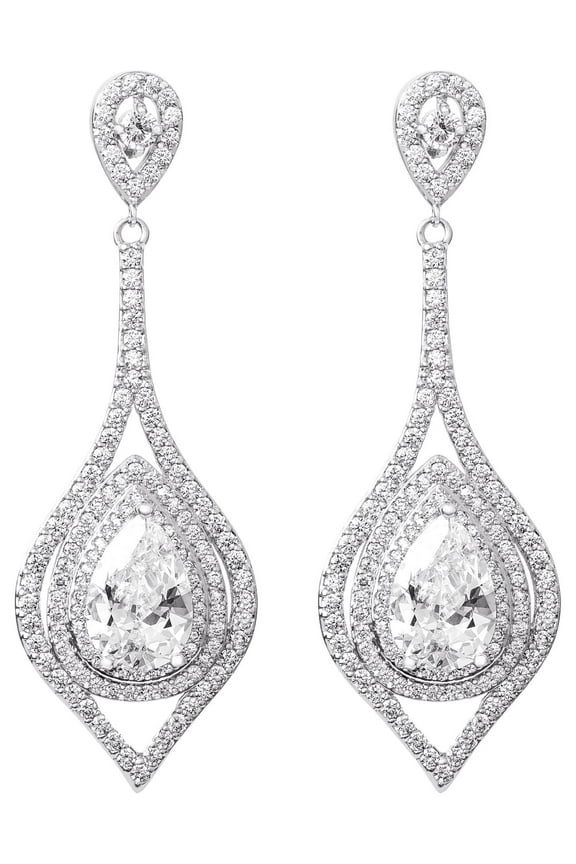 Women's Sterling Silver Pear Teardrop Cubic Zirconia Earrings