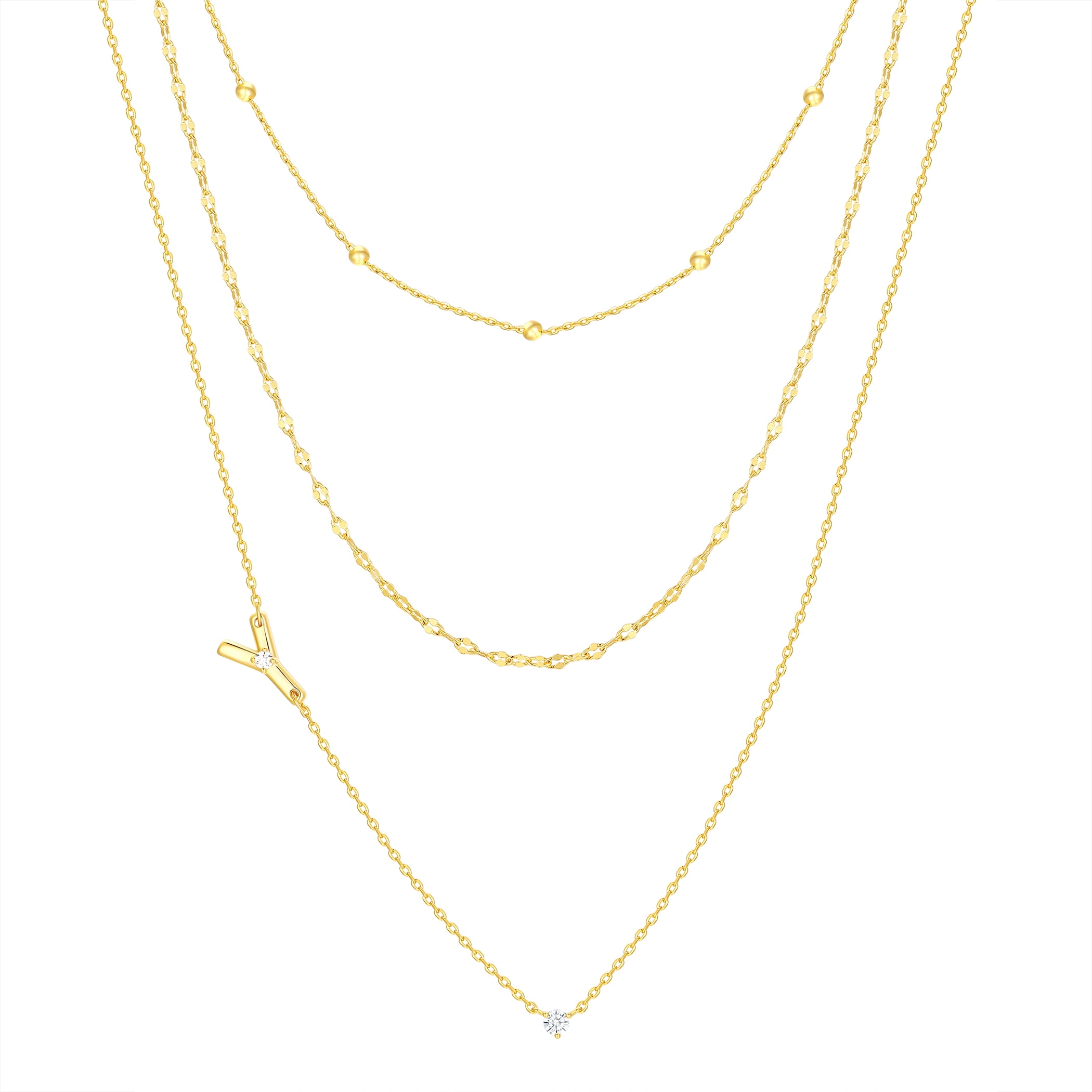 Believe by Brilliance Y Triple Chain Initial Necklace Set in 14KT Gold Flash Plated Brass