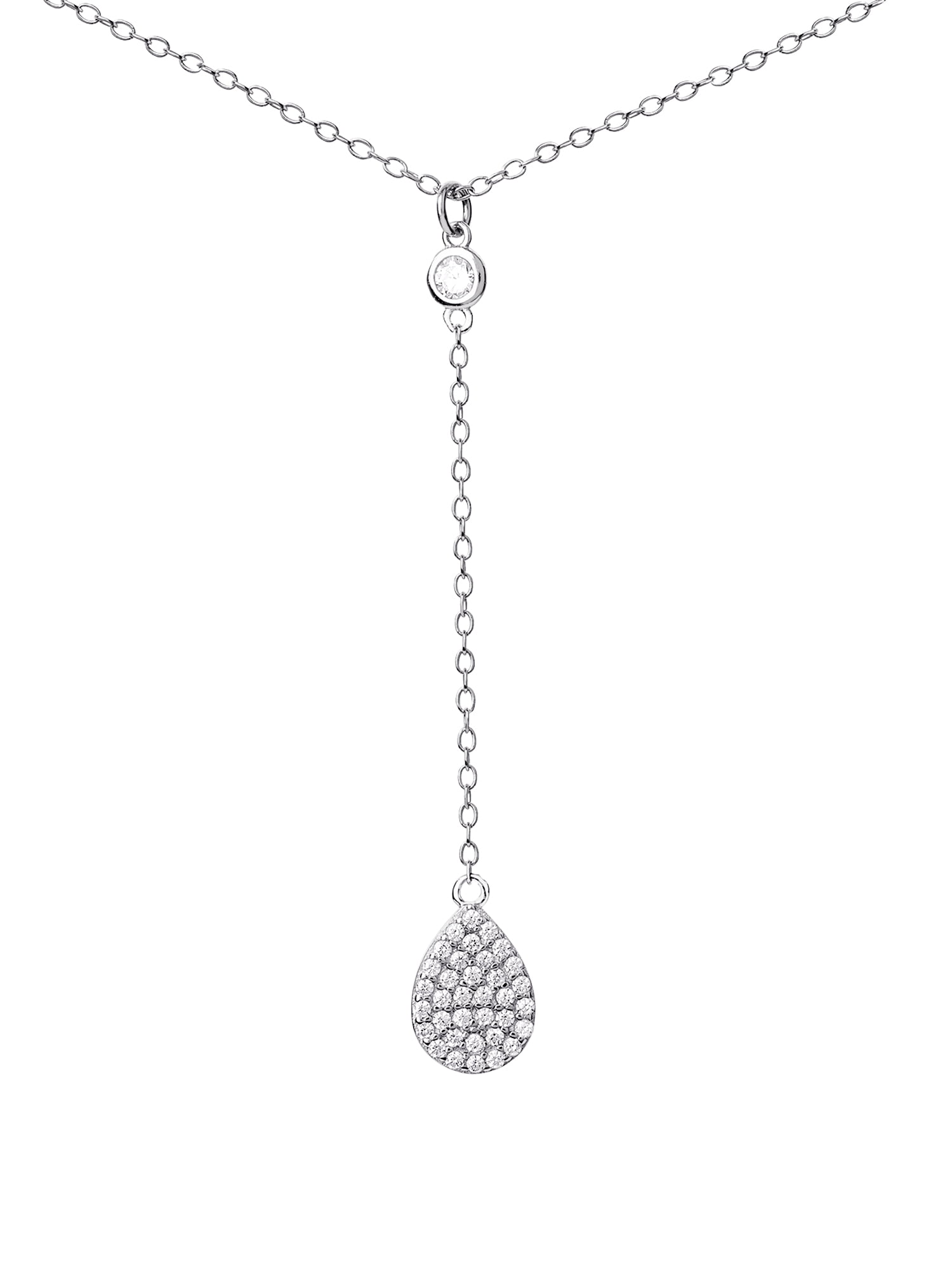 Believe by Brilliance Women's Sterling Silver Cubic Zirconia Pear-Shaped Drop Y Necklace 18'' + 2''