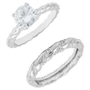 Believe in Brilliance Fine Silver Plate Womens Bridal Set with AAA Cubic Zirconia Stones Size 7.