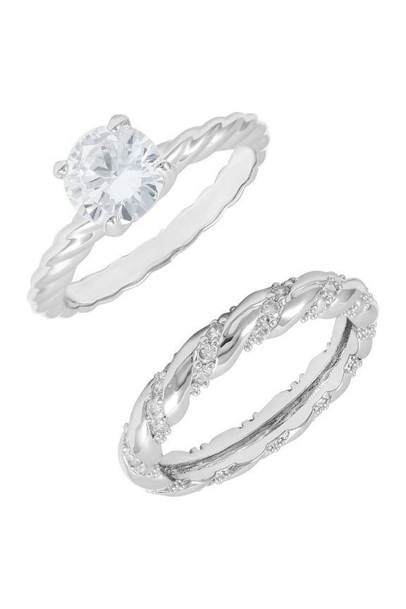 Believe in Brilliance Fine Silver Plate Women's Bridal Set with AAA Cubic Zirconia Stones Size 7.