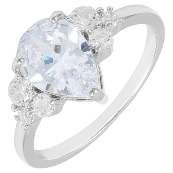 Believe in Brilliance Women's Fine Silver Plate AAA CZ Pear Engagement Size 7 Ring.