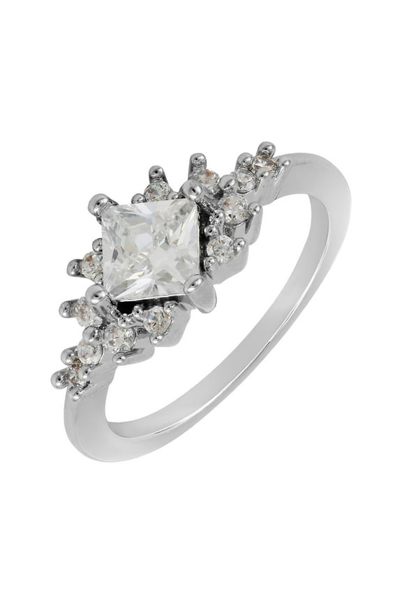 Women's Fine Silver Plate with AAA Cubic Zirconia Engagement Ring Size 6