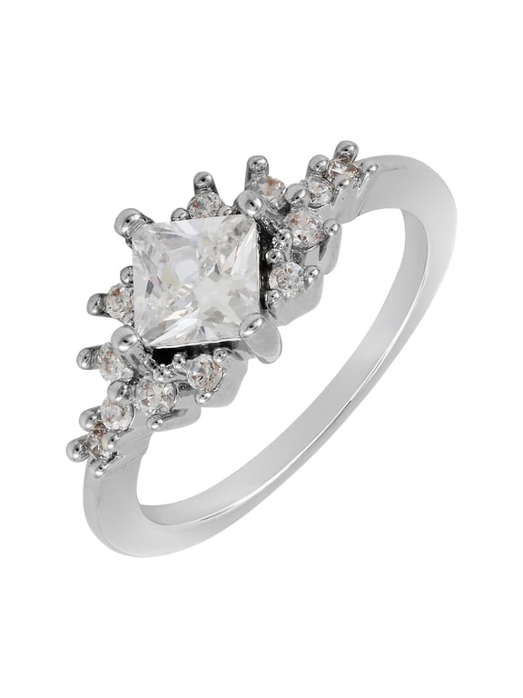Women's Fine Silver Plate with AAA Cubic Zirconia Engagement Ring Size 6