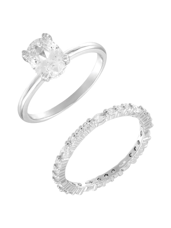 Women's size 10 Fine Silver Plate AAA Cubic Zirconia Oval Ring Set