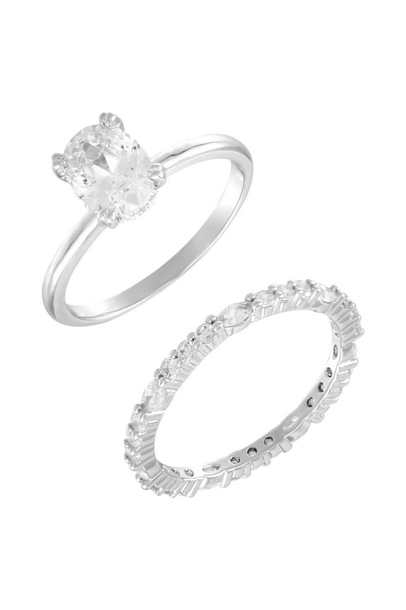 Believe in Brilliance Women's size 10 Fine Silver Plate AAA Cubic Zirconia Oval Ring Set