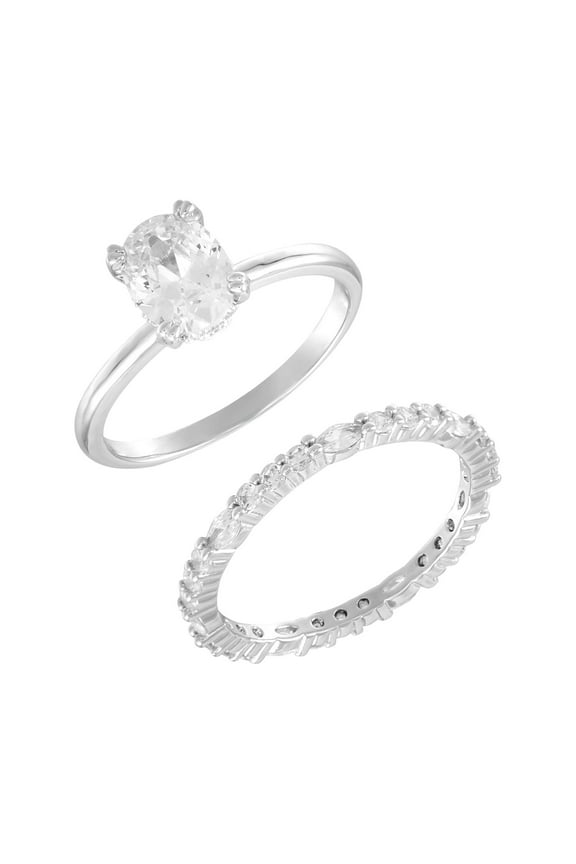Believe in Brilliance Women's size 8 Fine Silver Plate Oval Bridal Ring Set with CZ Stones