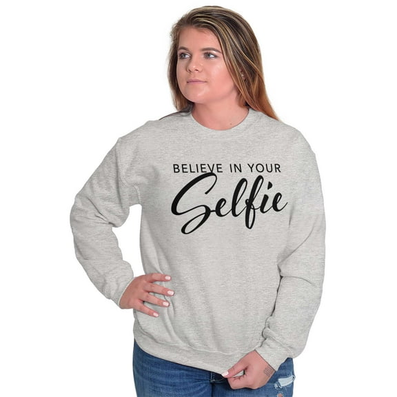 Believe in Selfie Cute Motivational Women Plus Size Crewneck Sweatshirt Brisco Brands 2X