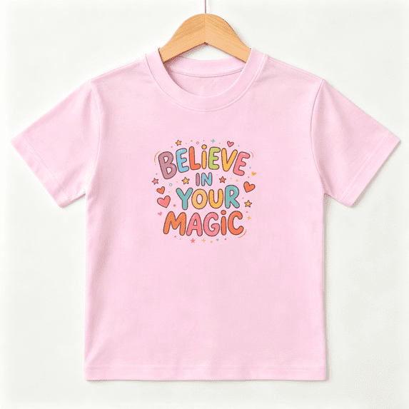 Believe in Your Magic Girls Graphic Tee Inspirational Positive Quote 100% Cotton Kids Short Sleeve T-Shirt 4-13Y