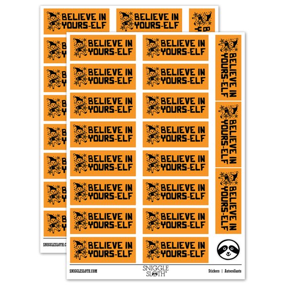 Believe in Yours-elf Yourself Christmas Teacher Student School Sticker Set - Orange - Gloss Finish - 2.00" Large