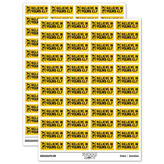 Believe in Yours-elf Yourself Christmas Teacher Student School Sticker Set - Yellow - Gloss Finish - 1.25" Mini