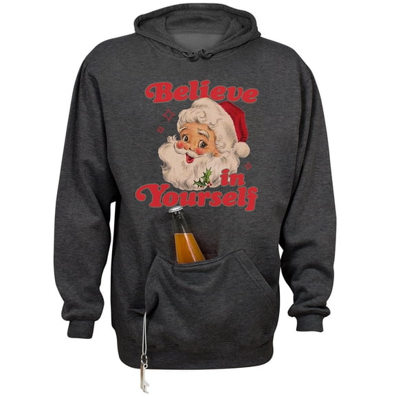 Believe in Yourself Santa Beer Holder Tailgate Hoodie Sweatshirt Unisex 3X-Large Charcoal Heather
