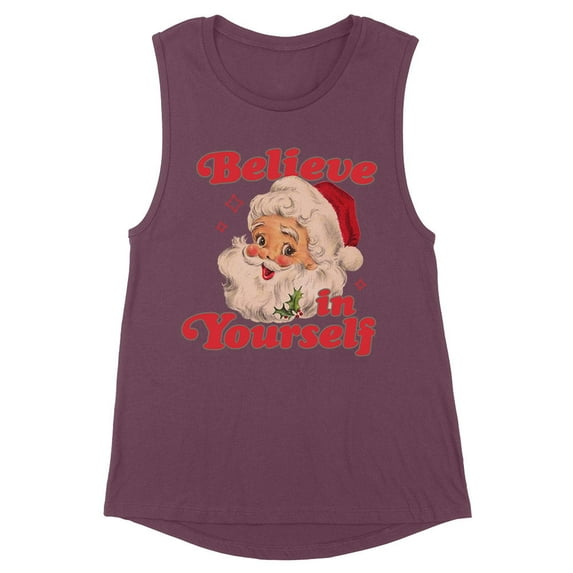 Believe in Yourself Santa Women's Muscle Tank X-Large Shiraz