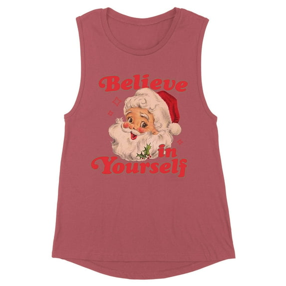 Believe in Yourself Santa Women's Muscle Tank X-Large Smoked Paprika