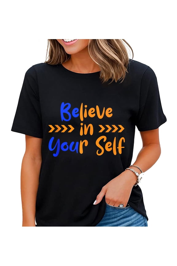 Believe in Yourself Shirt Women Inspirational Quotes Shirt Positive Saying Life Slogan T-shirt Black 2X-Large