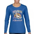 thumbnail image 1 of Believe in Yourself Unicorn Women's Long Sleeve T-shirt Colorful Rainbow Magical Pony, 1 of 7