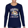 thumbnail image 1 of Believe in Yourself Unicorn Women's Long Sleeve T-shirt Colorful Rainbow Magical Pony, 1 of 7