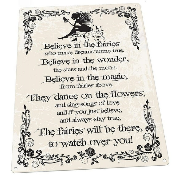 Believe in the Fairies 9"x12" Metal Sign, Wall Decor for Porch, Patio, or Deck